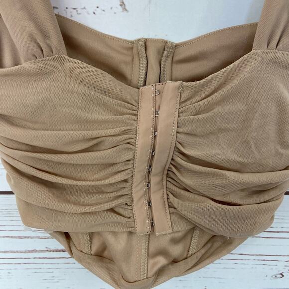 Windsor S Nude Tan Mesh Drape Sweetheart Corset Crop Tank Top - Picture 5 of 8